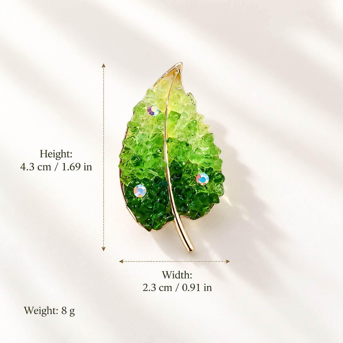 Emerald Gradient Crystal Leaf Brooch