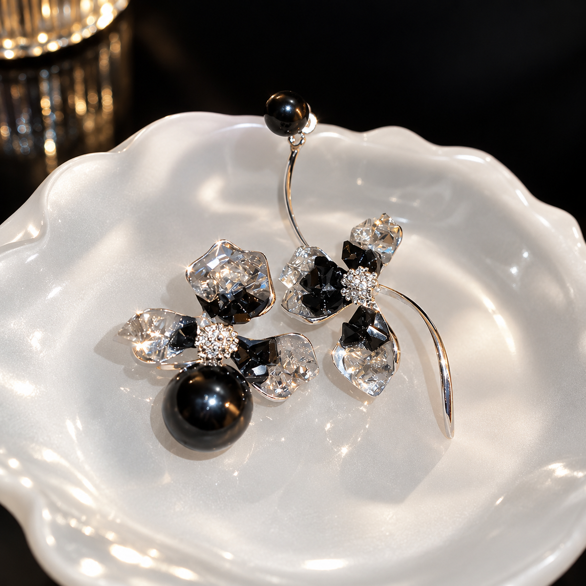 Asymmetrical Crystal Bloom Earrings