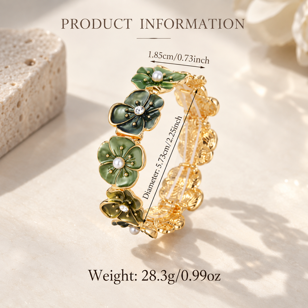 Botanical Enamel Five-Petal Blossom Bracelet – YUNORA Heritage Atelier