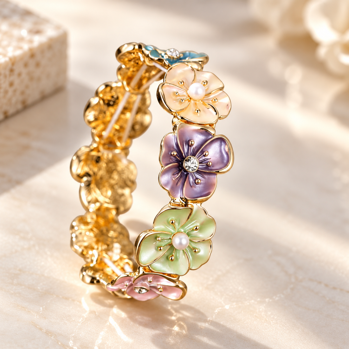 Botanical Enamel Five-Petal Blossom Bracelet