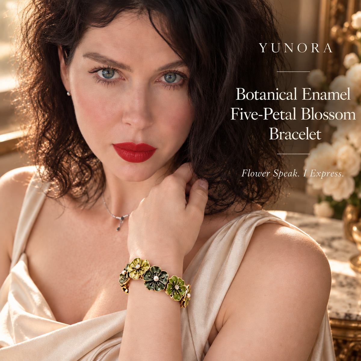 Botanical Enamel Five-Petal Blossom Bracelet
