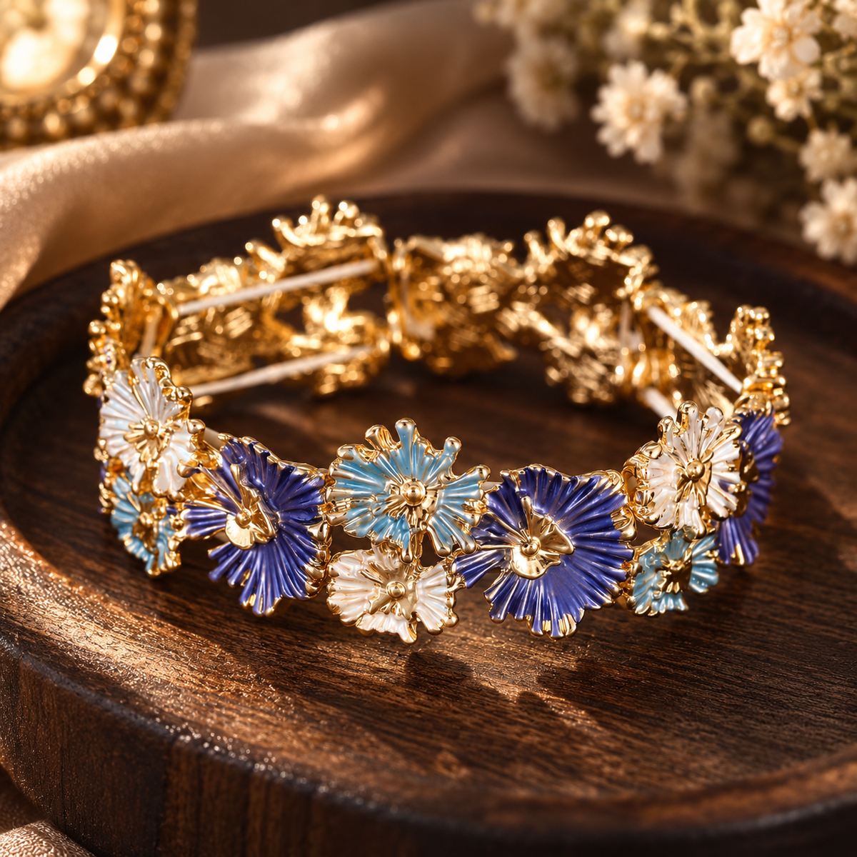 Iridescent Floral Enamel Cluster Stretch Bracelet