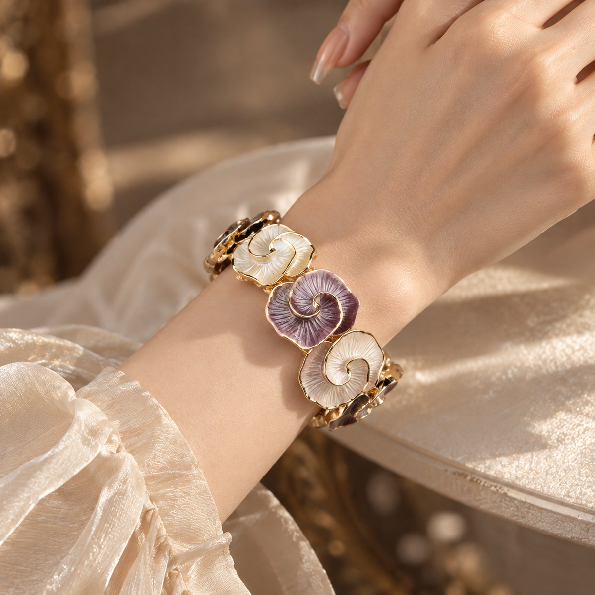 Rose Bloom Enamel Stretch Bracelet