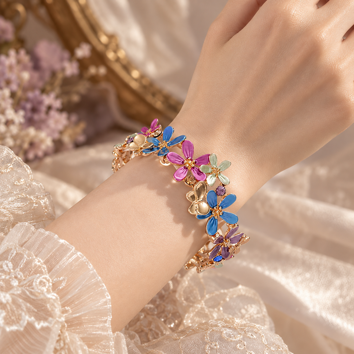 Petite Floral Enamel Stretch Bracelet