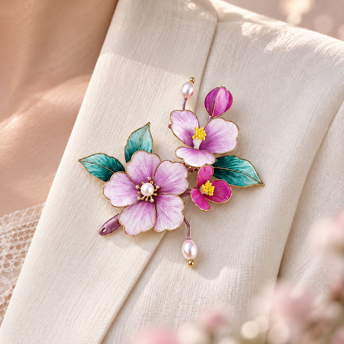 Begonia Silk-Thread Velvet Flower Brooch