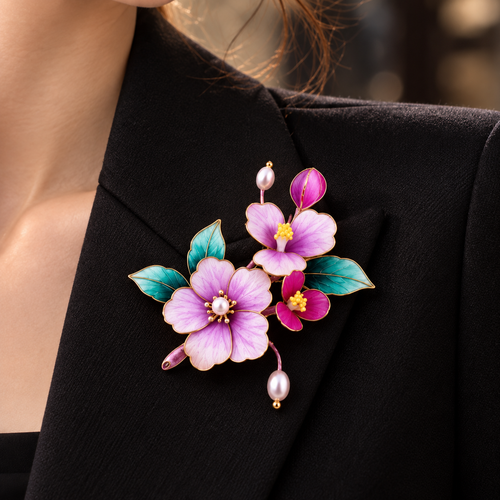 Begonia Silk-Thread Velvet Flower Brooch