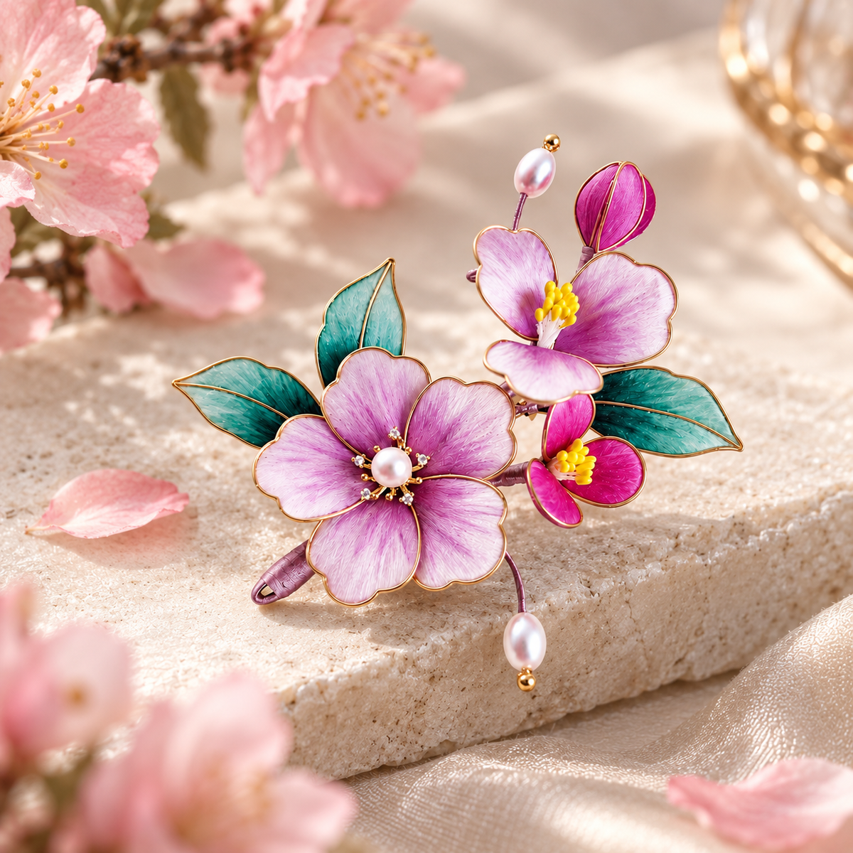 Begonia Silk-Thread Velvet Flower Brooch