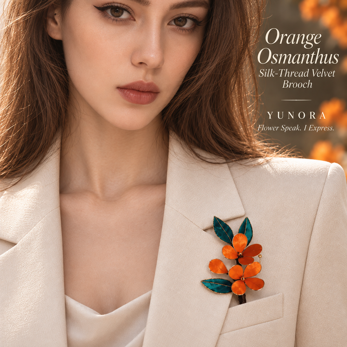 Orange Osmanthus Silk-Thread Velvet Brooch