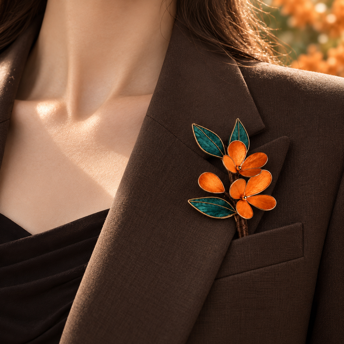 Orange Osmanthus Silk-Thread Velvet Brooch