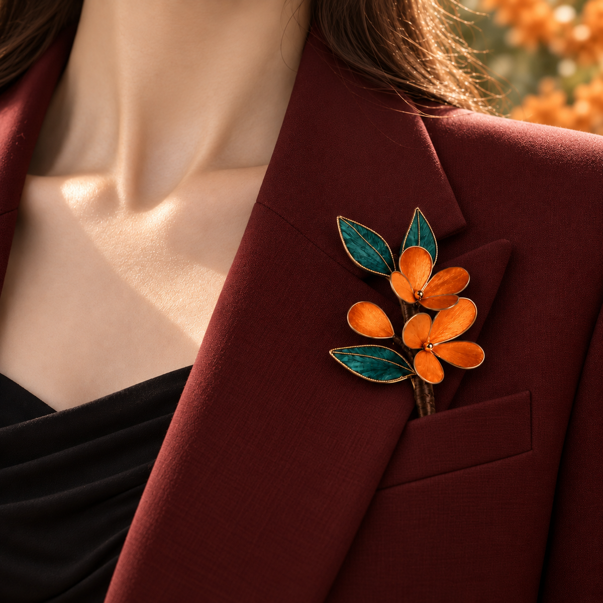 Orange Osmanthus Silk-Thread Velvet Brooch