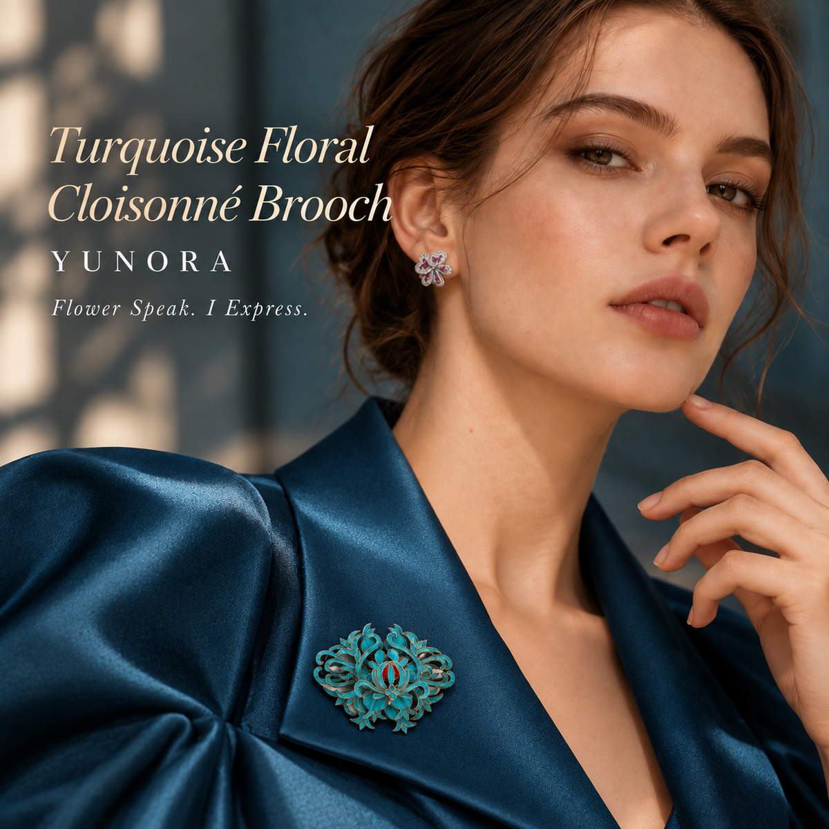 Turquoise Floral Cloisonné Brooch