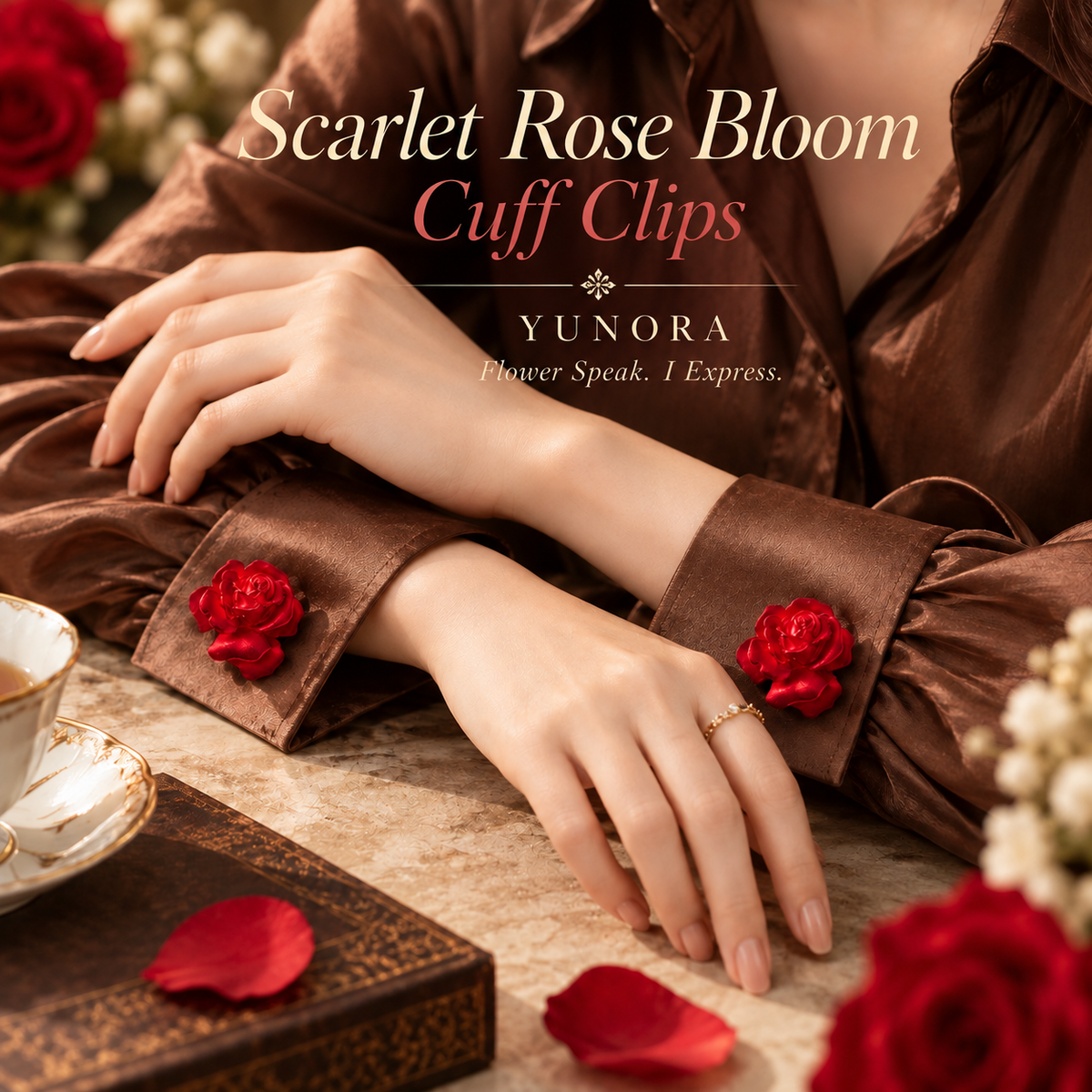 Scarlet Rose Bloom Cuff Clips