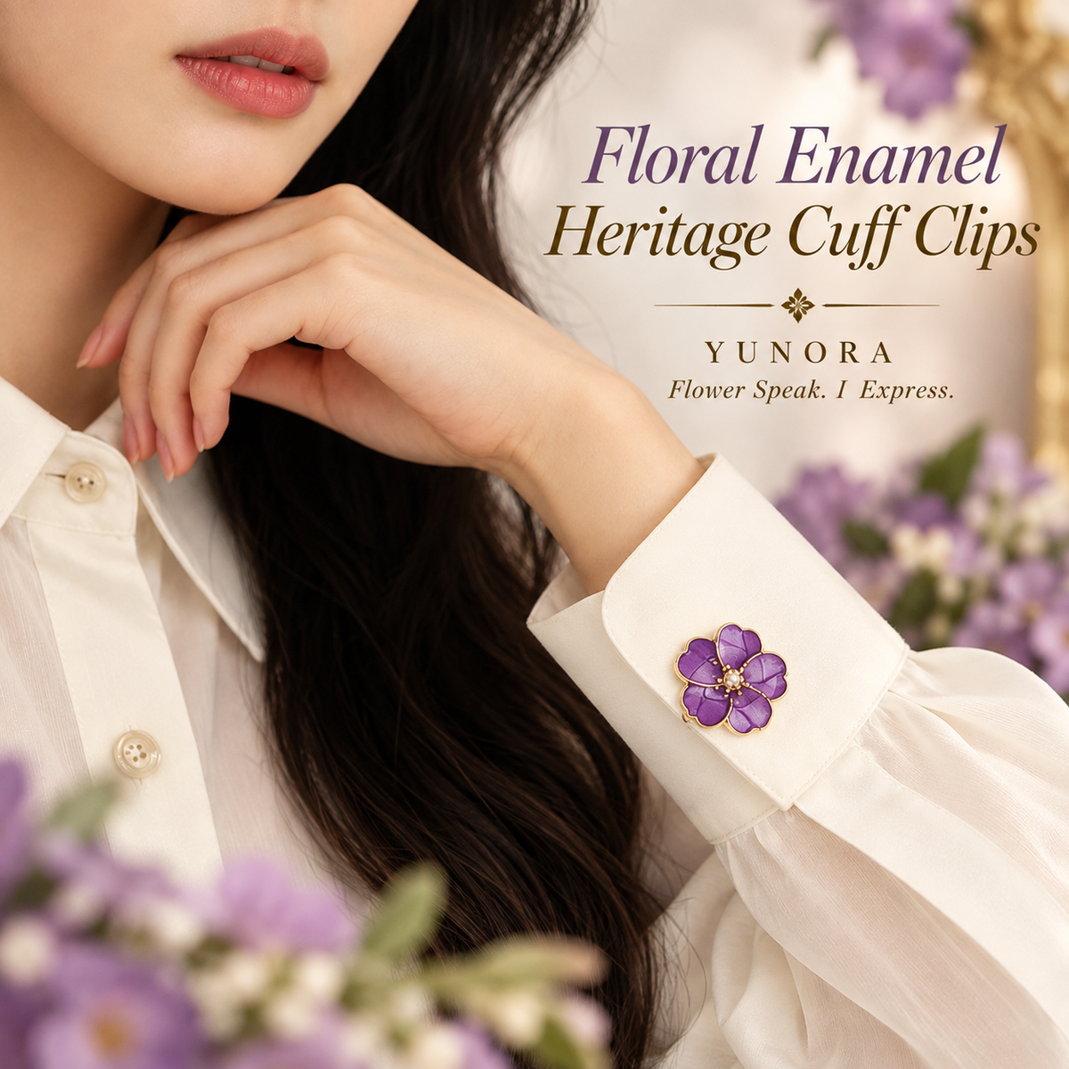 Floral Enamel Heritage Cuff Clips