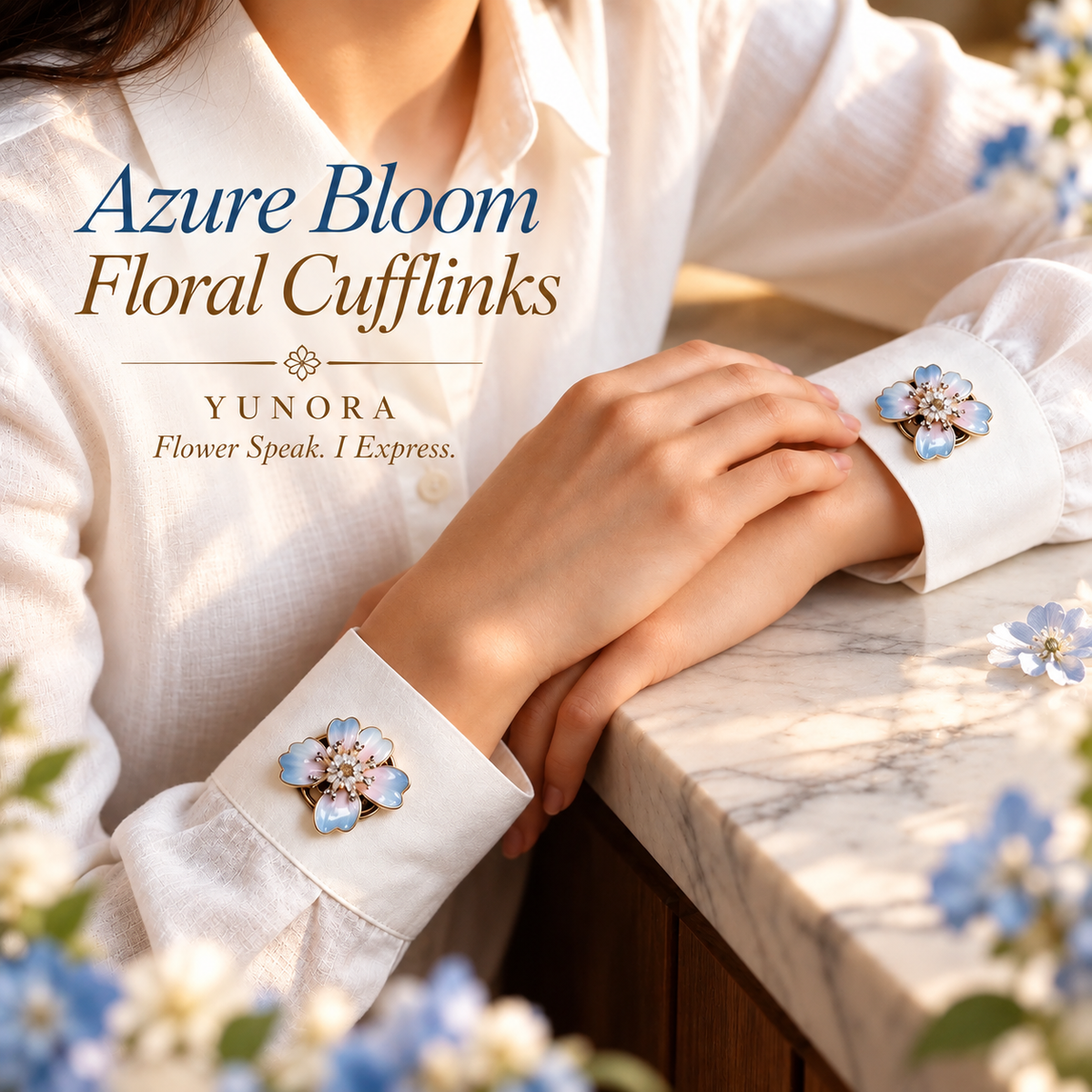 Azure Bloom Floral Cufflinks