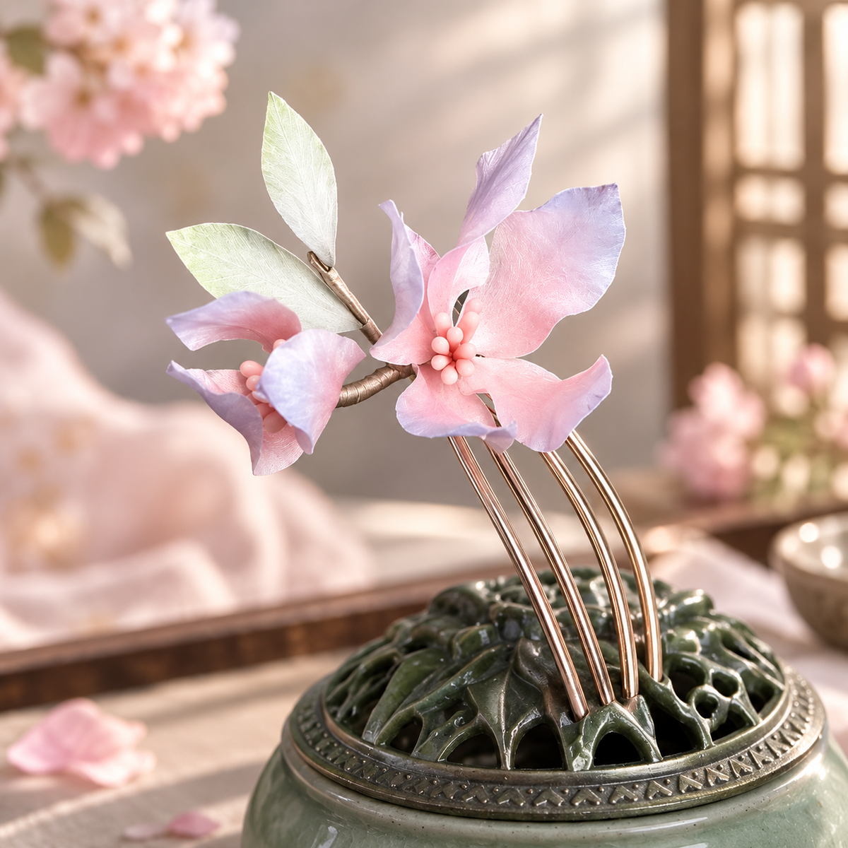 Orchid Silk-Thread Handmade Hair Comb