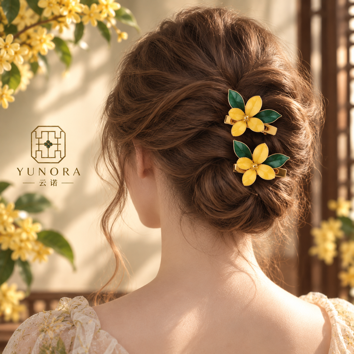 Osmanthus Bloom Silk-Velvet Hair Clips – Handmade Pair