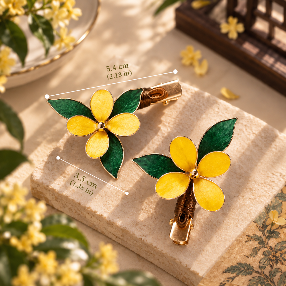 Osmanthus Bloom Silk-Velvet Hair Clips – Handmade Pair
