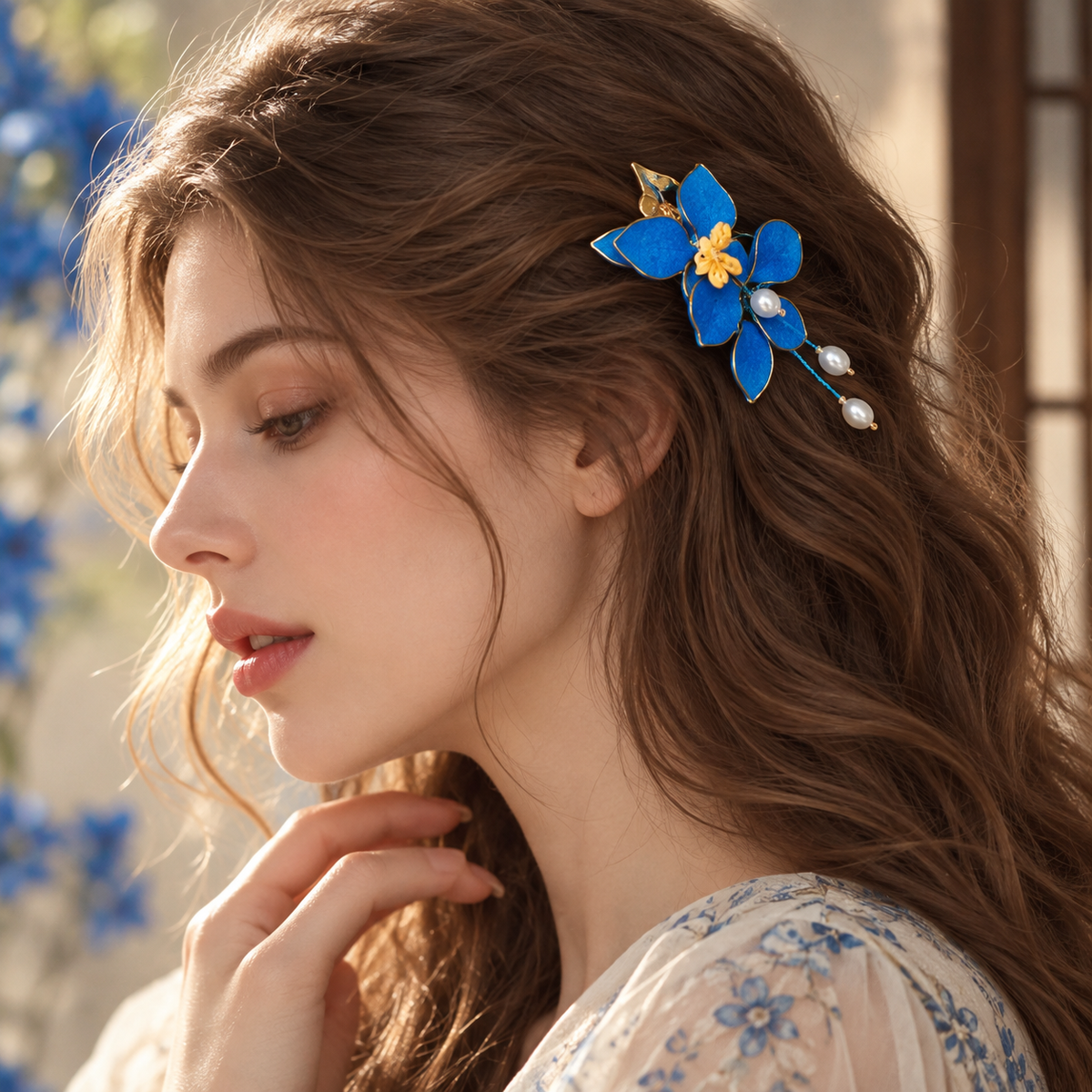 Blue Orchid Silk-Velvet Handmade Hair Clip