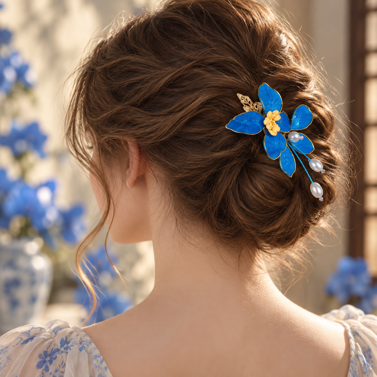 Blue Orchid Silk-Velvet Handmade Hair Clip
