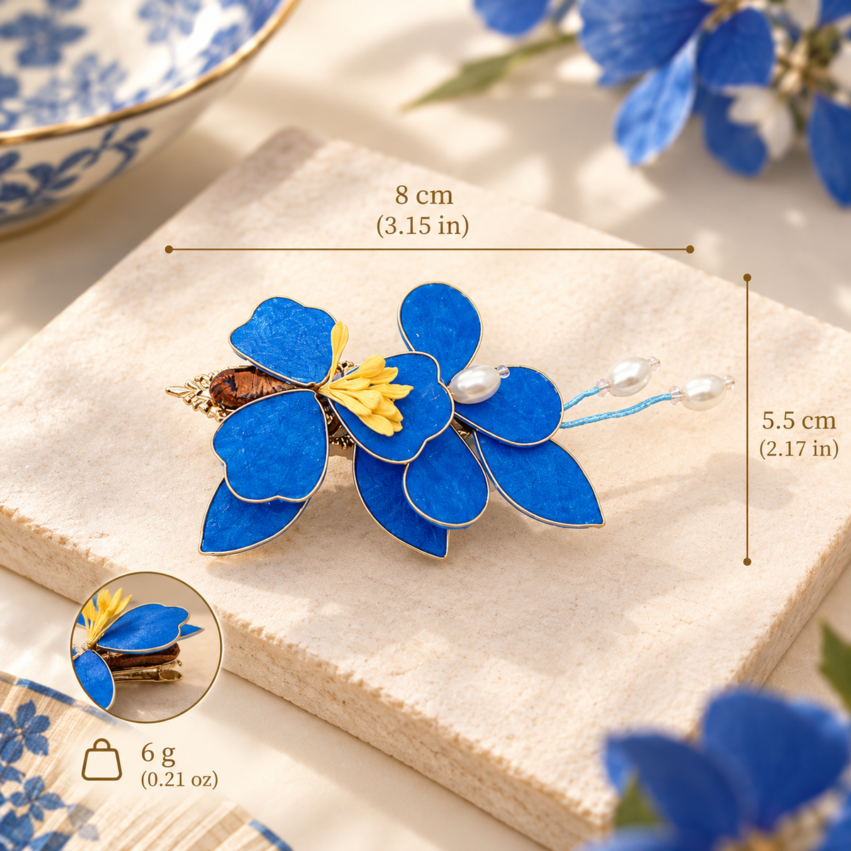 Blue Orchid Silk-Velvet Handmade Hair Clip