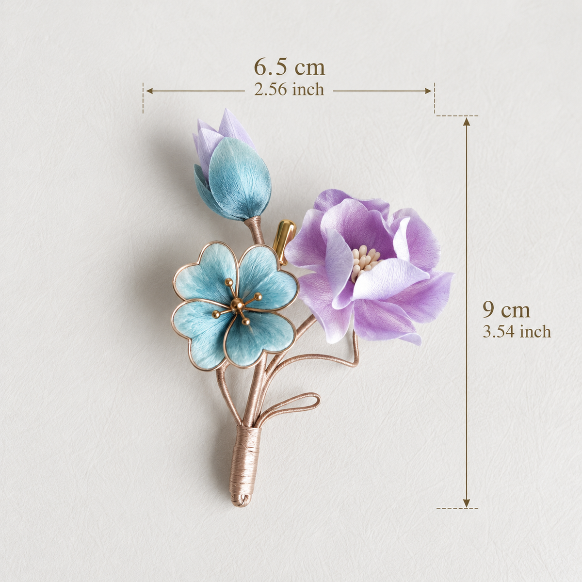 Purple Blossom & Blue Clover Silk-Thread Velvet Brooch