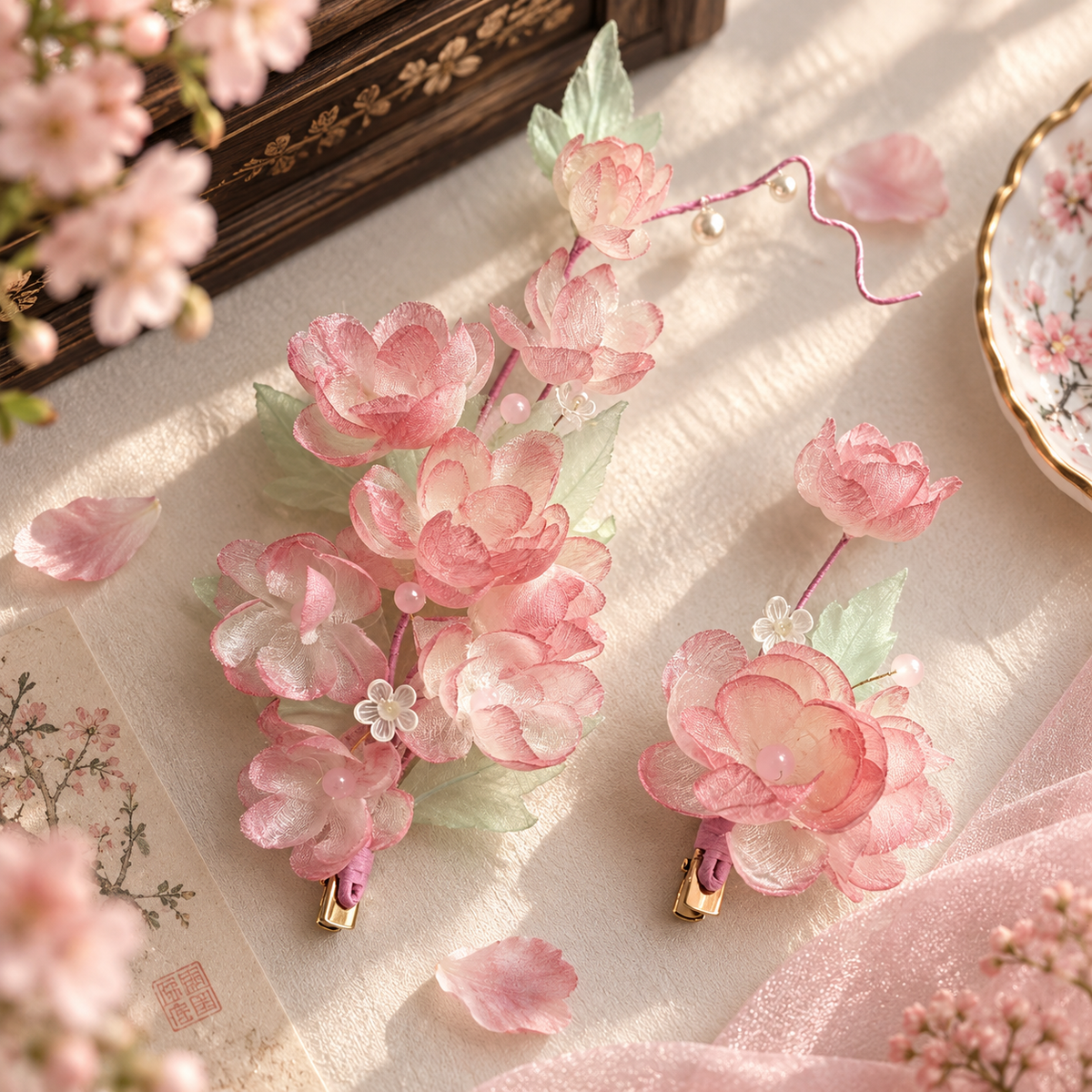 Peach Blossom Silk-Gauze Handmade Hair Clip