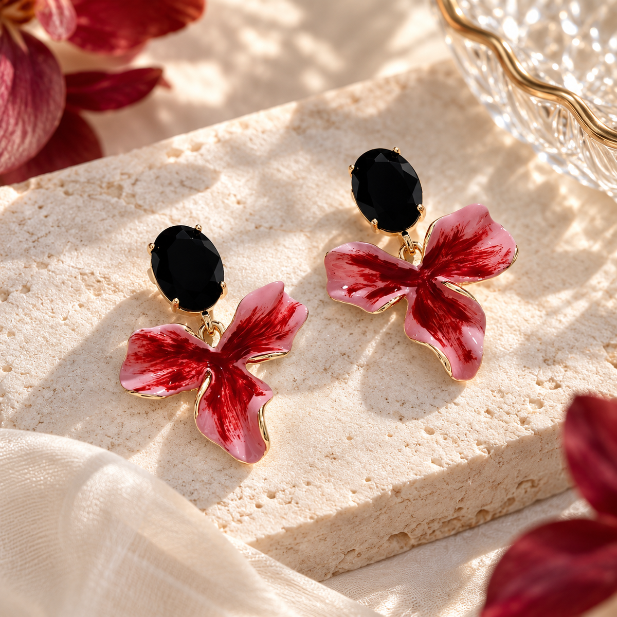 Scarlet Orchid Bloom Earrings