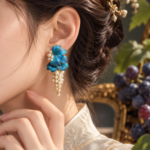 Azure Heritage Grape Cluster Earrings