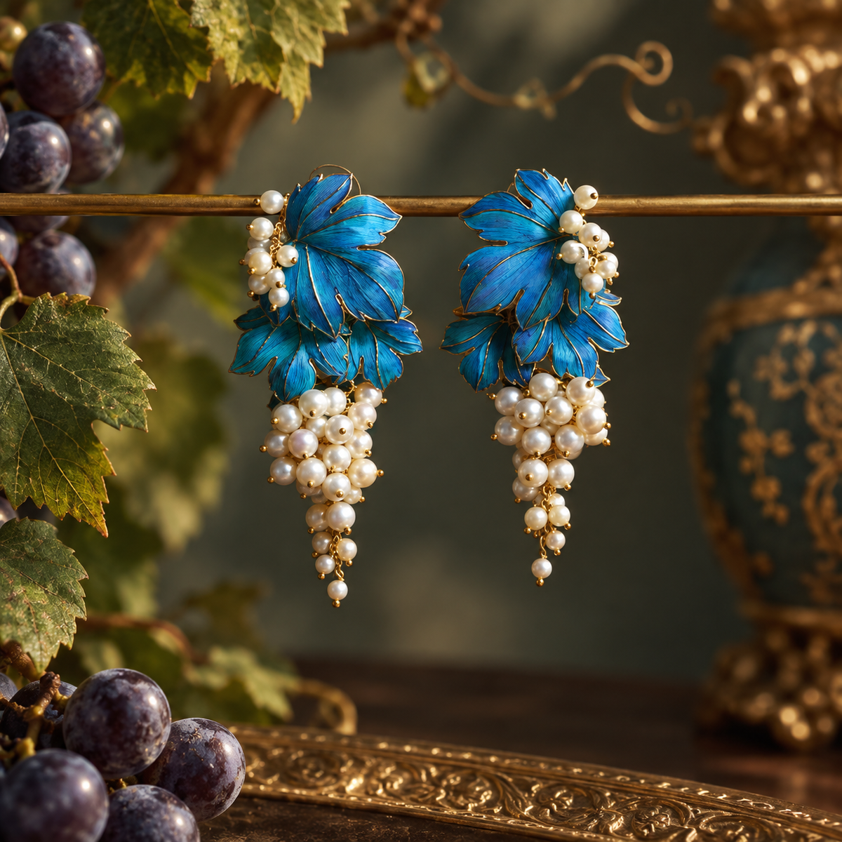 Azure Heritage Grape Cluster Earrings