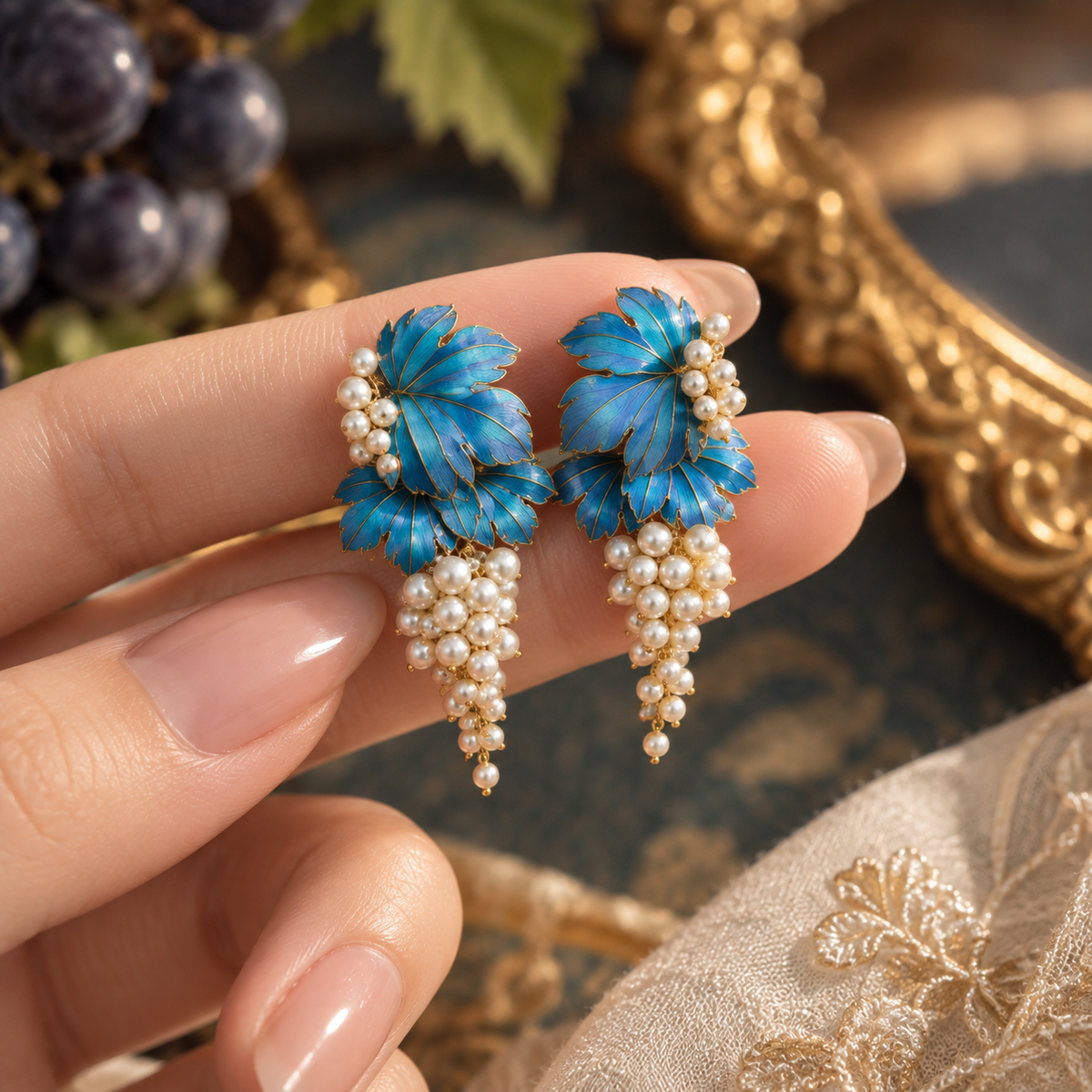 Azure Heritage Grape Cluster Earrings