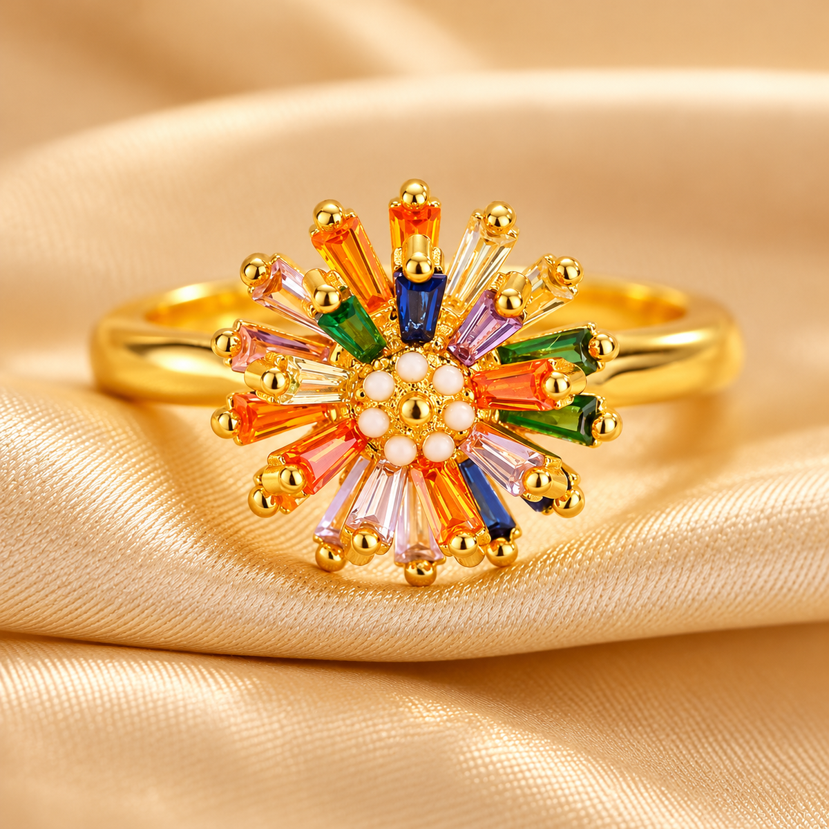 Rainbow Zircon Firework Bloom Ring
