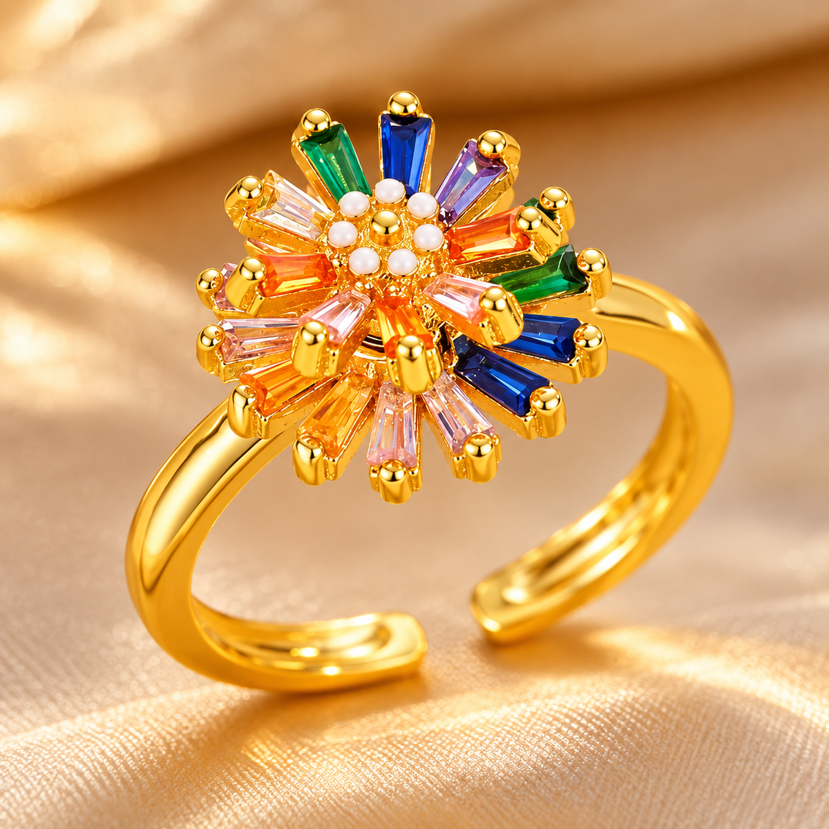 Rainbow Zircon Firework Bloom Ring