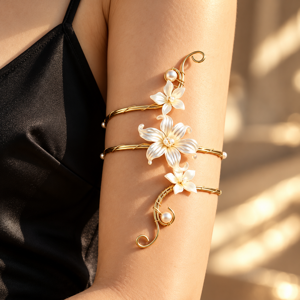 Pearl Shell Blossom Collar & Arm Cuff Set