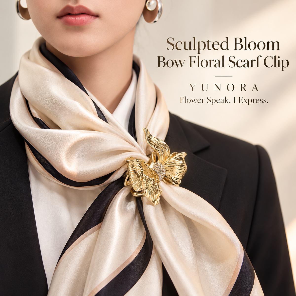 Sculpted Bloom Bow Floral Scarf Clip