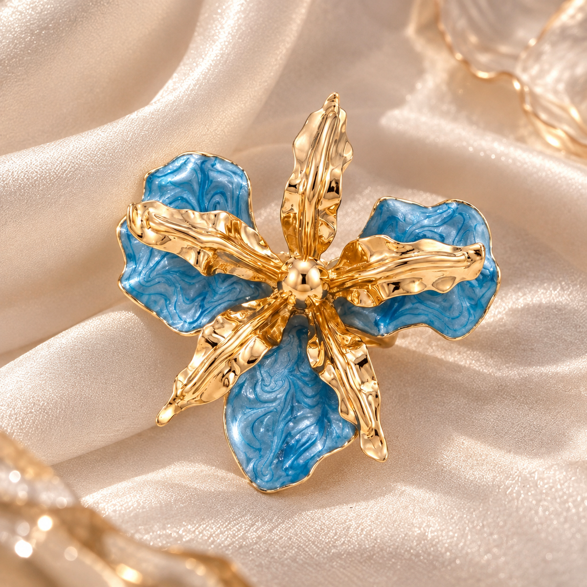 Golden Bloom Enamel Flower Ring