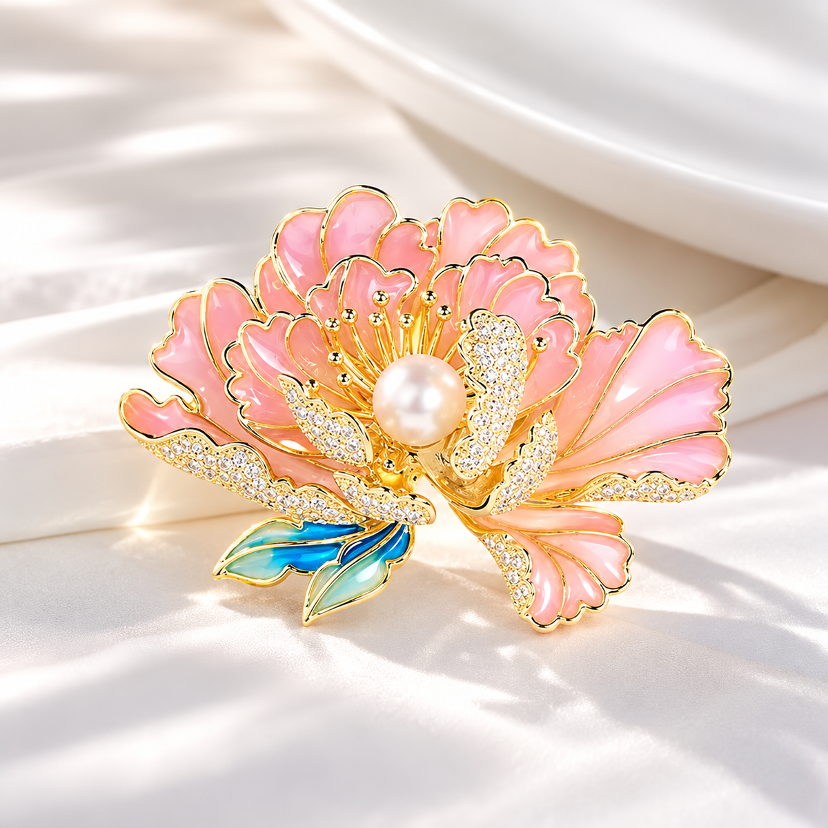 Pearl Iridescent Peony Bloom Brooch
