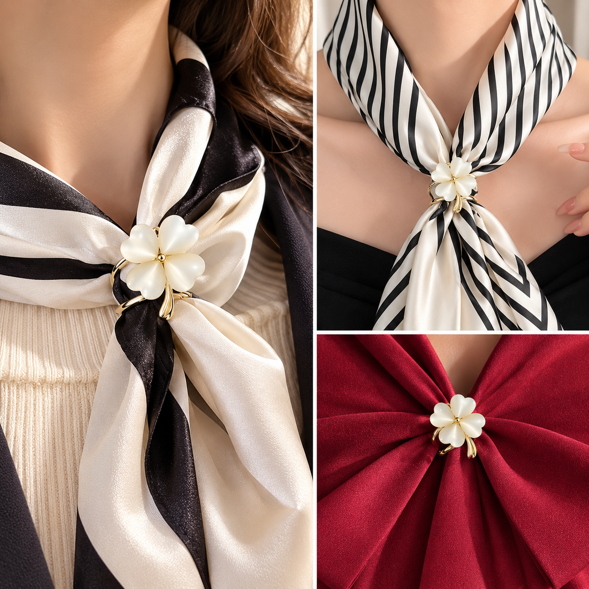 Cat’s Eye Four-Leaf Clover Silk Scarf Ring
