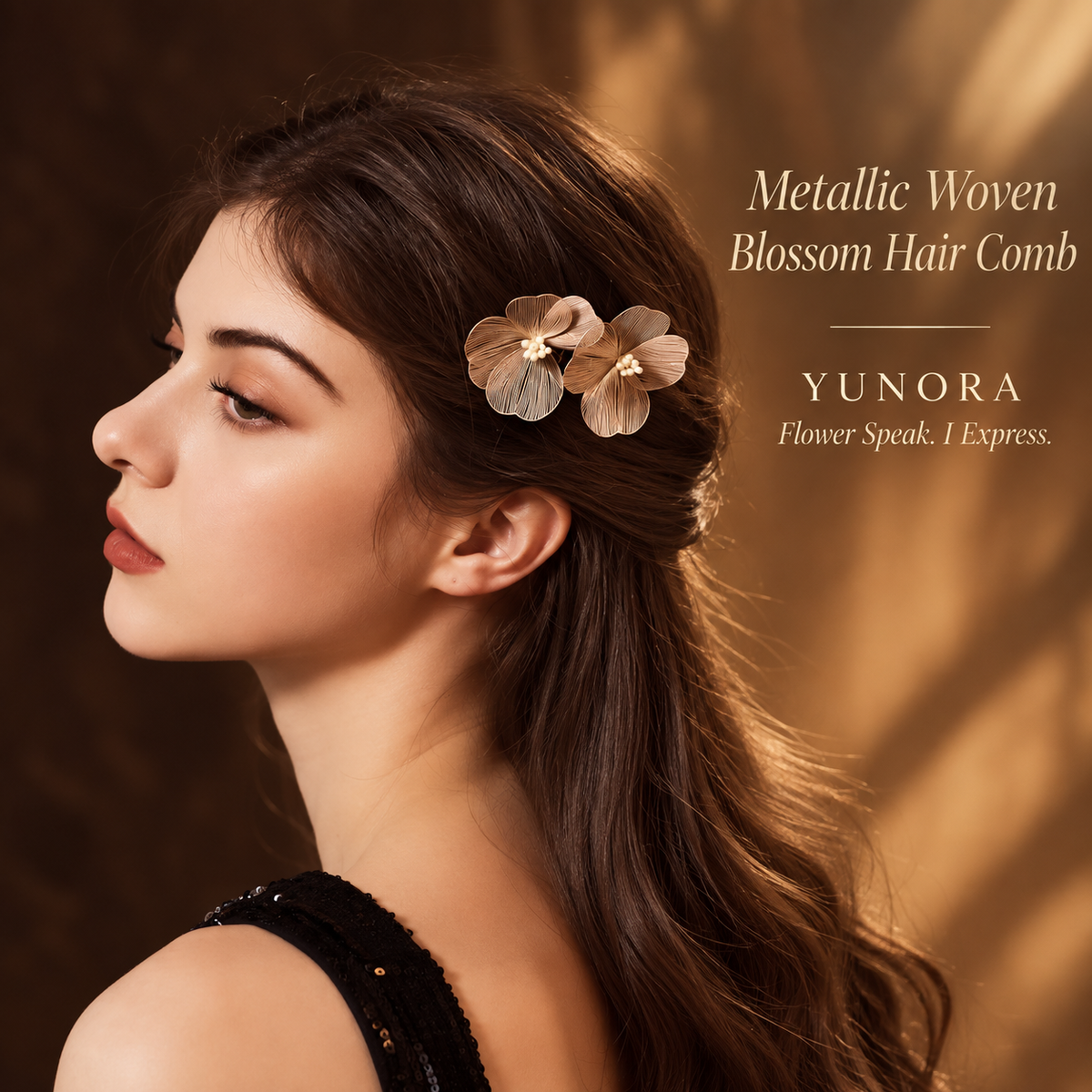 Metallic Woven Blossom Hair Comb