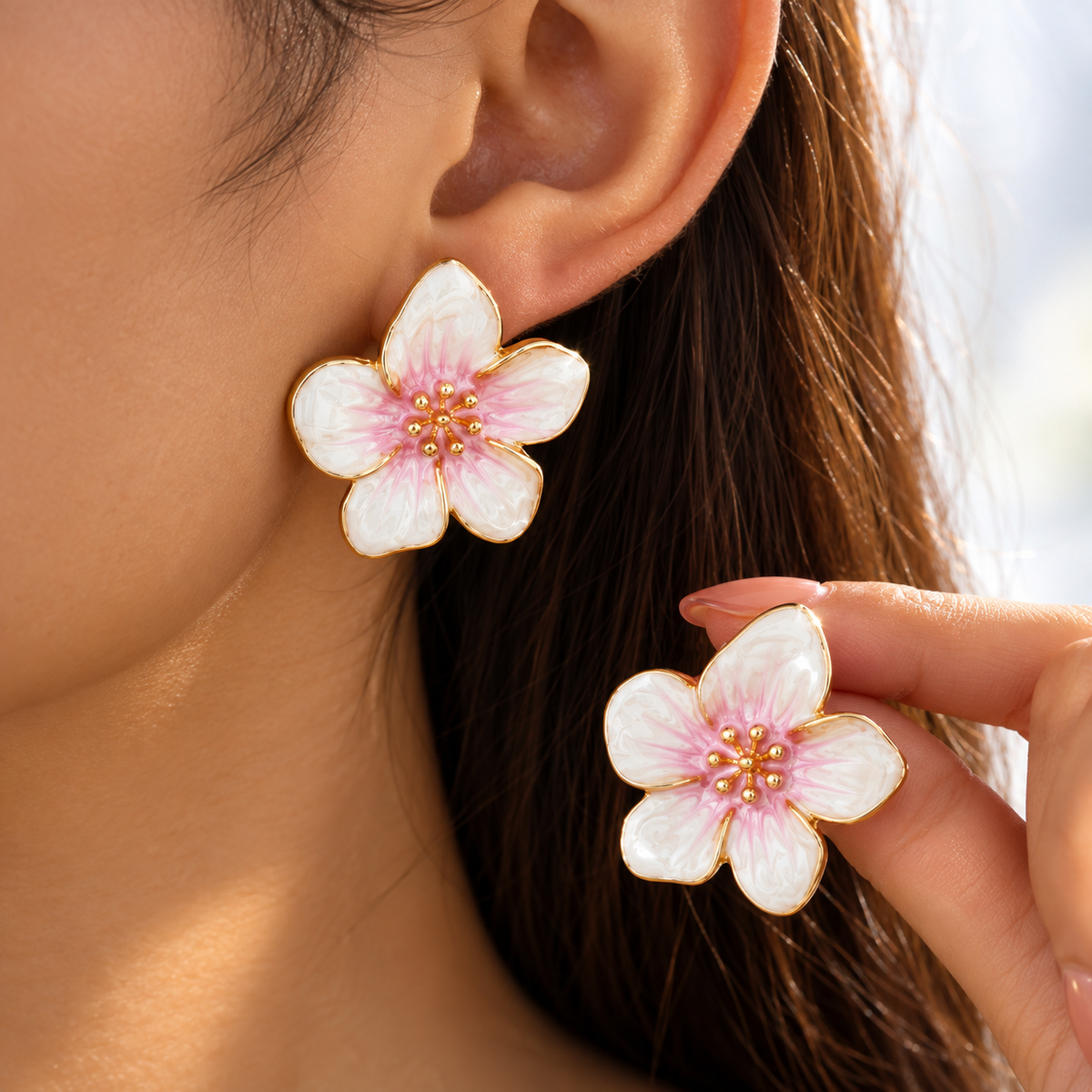 French Enamel Floral Stud Earrings
