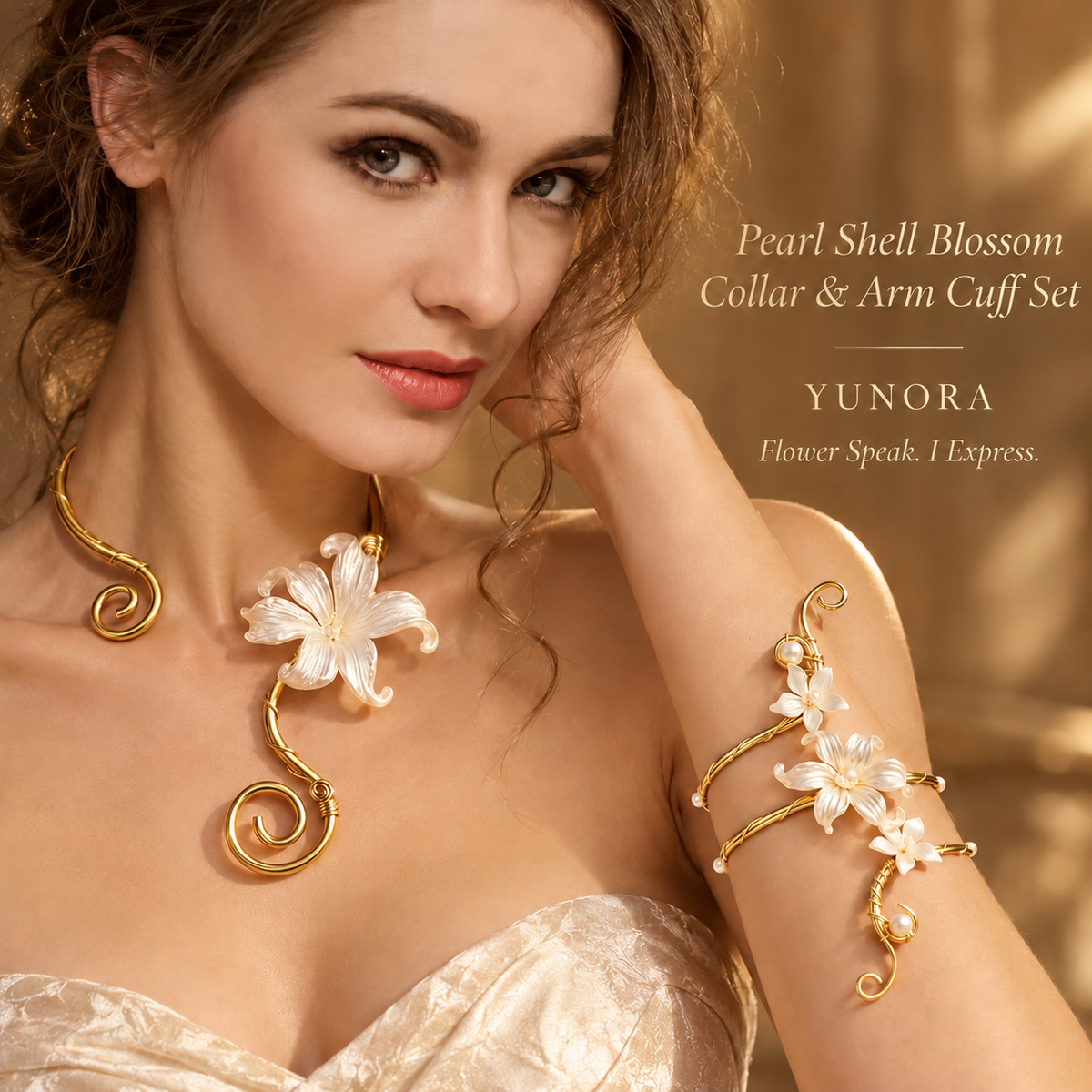 Pearl Shell Blossom Collar & Arm Cuff Set