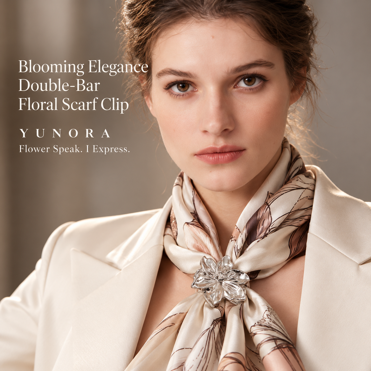 Blooming Elegance Double-Bar Floral Scarf Clip
